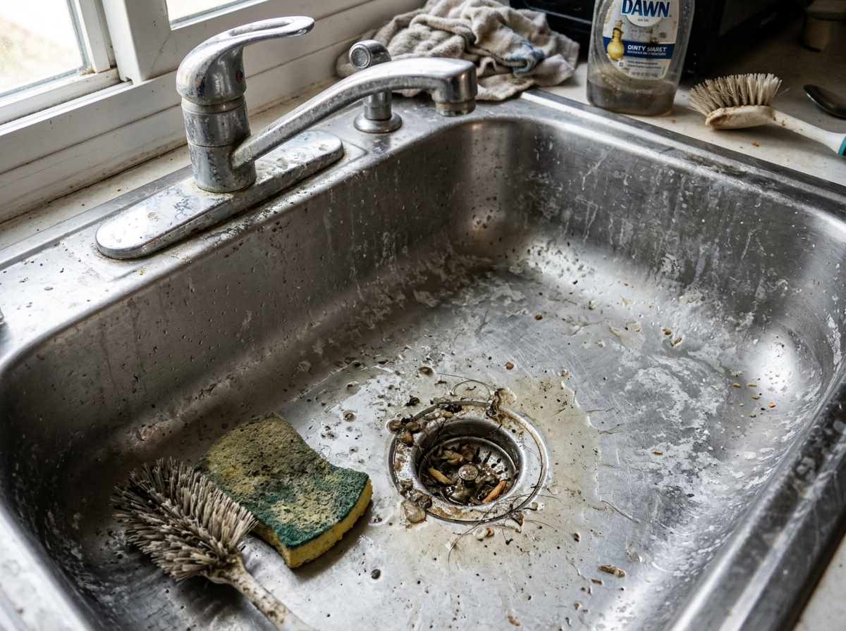 Stainless steel kitchen sink descaling — before and after — before