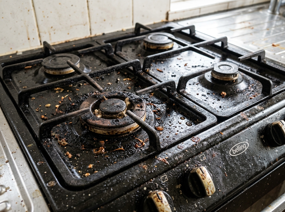 Stovetop heavy grease removal — before and after — before