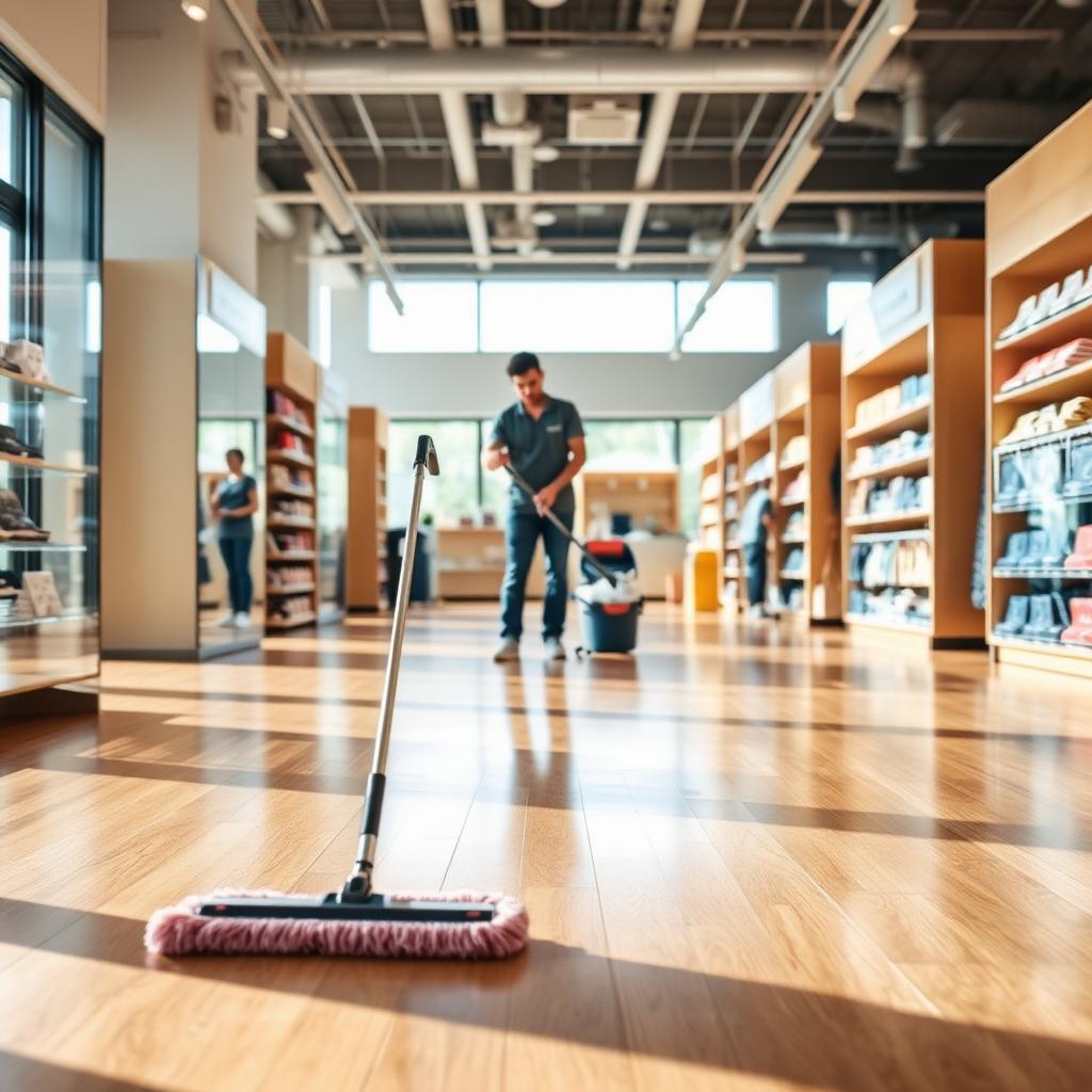 Retail floor mopped to a spotless shine